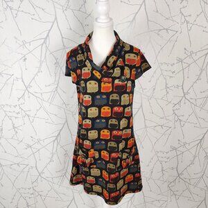 Papillon Colorful Artsy Owls Printed Knit Cowl Neck Dress
